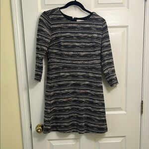 Loft tweed striped three quarter sleeve dress